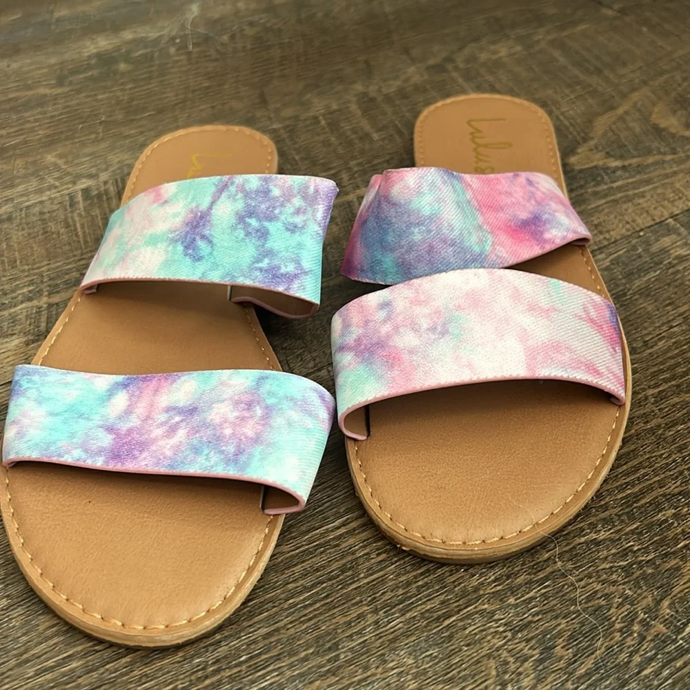 Lulus Time to Chill Tie-Dye Slide Slip On‎ Sandals Shoes Size 7
